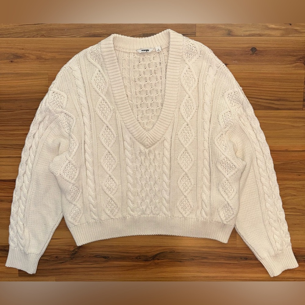 Chunky Cable Knit Sweater Cream Cotton Coastal Old Money Preppy Women’s Small